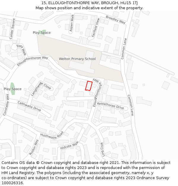 15, ELLOUGHTONTHORPE WAY, BROUGH, HU15 1TJ: Location map and indicative extent of plot