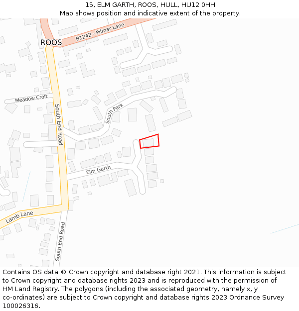 15, ELM GARTH, ROOS, HULL, HU12 0HH: Location map and indicative extent of plot