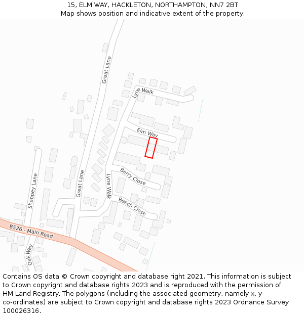 15, ELM WAY, HACKLETON, NORTHAMPTON, NN7 2BT: Location map and indicative extent of plot
