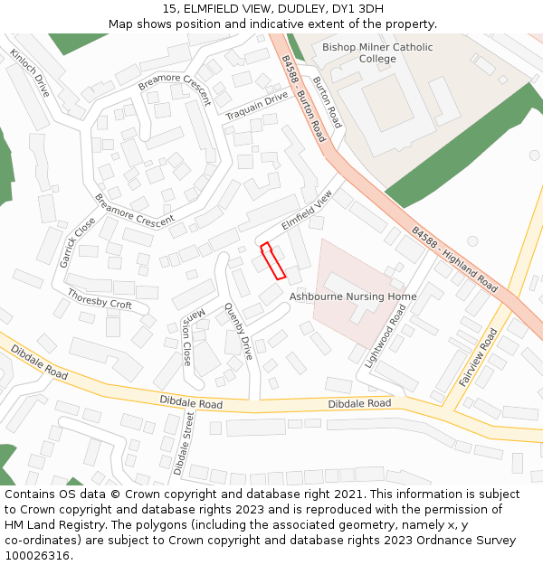 15, ELMFIELD VIEW, DUDLEY, DY1 3DH: Location map and indicative extent of plot