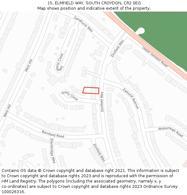 15, ELMFIELD WAY, SOUTH CROYDON, CR2 0EG: Location map and indicative extent of plot