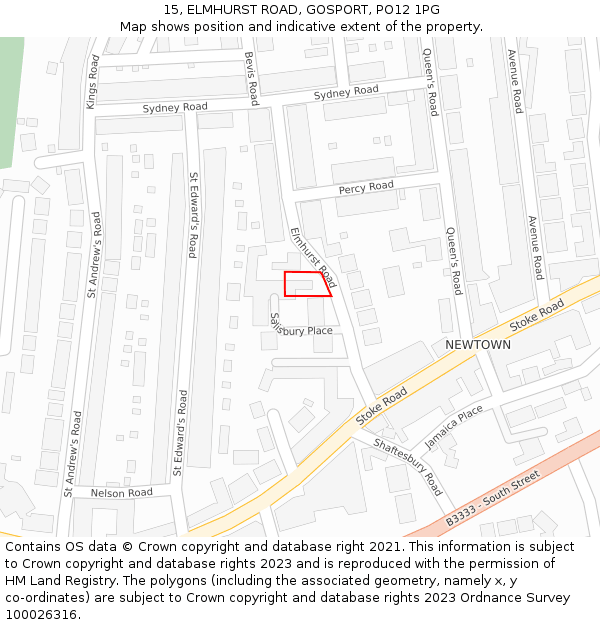 15, ELMHURST ROAD, GOSPORT, PO12 1PG: Location map and indicative extent of plot