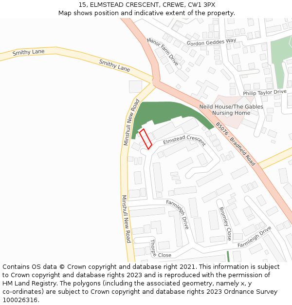 15, ELMSTEAD CRESCENT, CREWE, CW1 3PX: Location map and indicative extent of plot