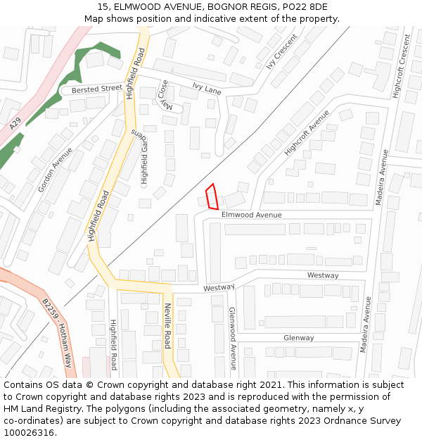 15, ELMWOOD AVENUE, BOGNOR REGIS, PO22 8DE: Location map and indicative extent of plot