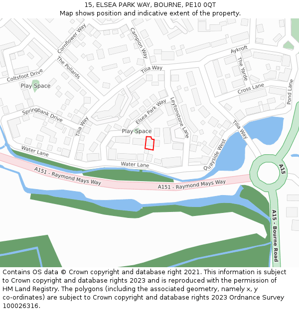 15, ELSEA PARK WAY, BOURNE, PE10 0QT: Location map and indicative extent of plot