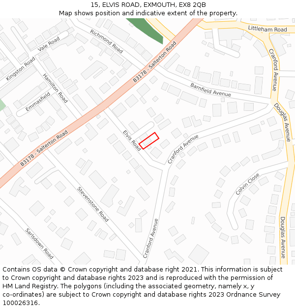15, ELVIS ROAD, EXMOUTH, EX8 2QB: Location map and indicative extent of plot