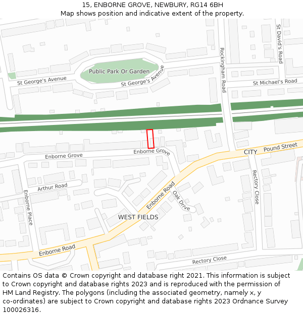 15, ENBORNE GROVE, NEWBURY, RG14 6BH: Location map and indicative extent of plot