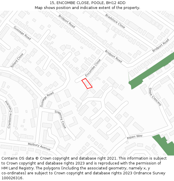 15, ENCOMBE CLOSE, POOLE, BH12 4DD: Location map and indicative extent of plot