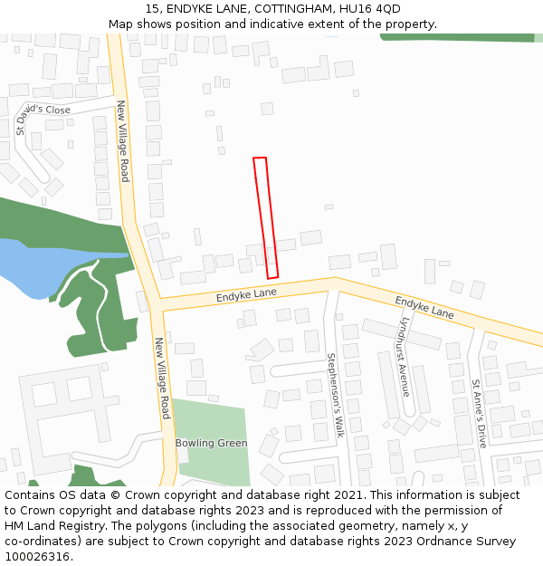 15, ENDYKE LANE, COTTINGHAM, HU16 4QD: Location map and indicative extent of plot