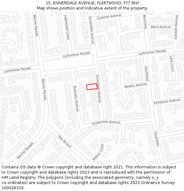 15, ENNERDALE AVENUE, FLEETWOOD, FY7 8NY: Location map and indicative extent of plot