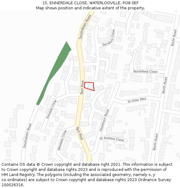 15, ENNERDALE CLOSE, WATERLOOVILLE, PO8 0EF: Location map and indicative extent of plot