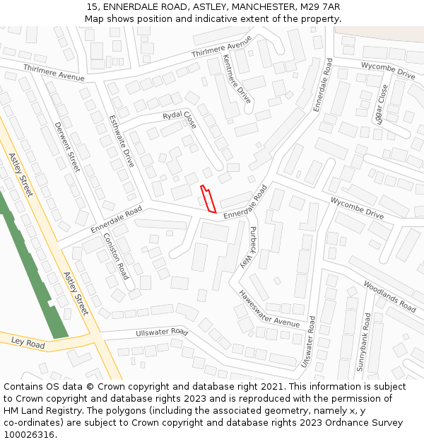 15, ENNERDALE ROAD, ASTLEY, MANCHESTER, M29 7AR: Location map and indicative extent of plot