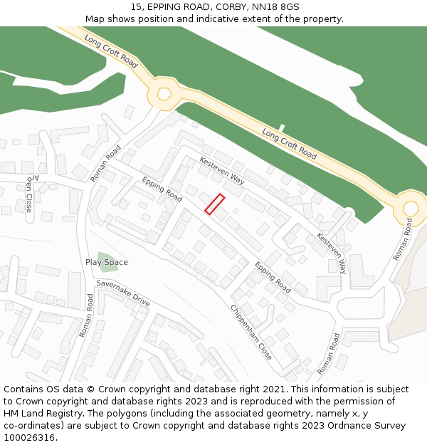 15, EPPING ROAD, CORBY, NN18 8GS: Location map and indicative extent of plot