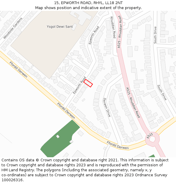 15, EPWORTH ROAD, RHYL, LL18 2NT: Location map and indicative extent of plot