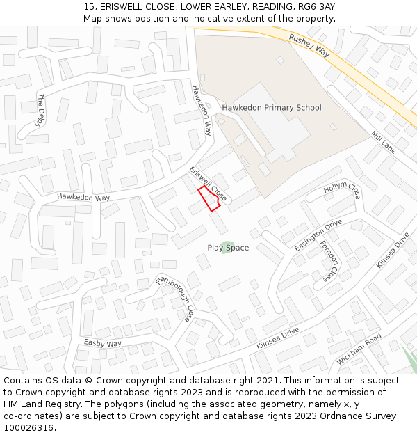 15, ERISWELL CLOSE, LOWER EARLEY, READING, RG6 3AY: Location map and indicative extent of plot
