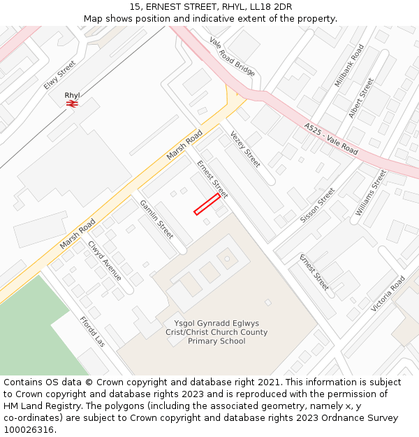 15, ERNEST STREET, RHYL, LL18 2DR: Location map and indicative extent of plot