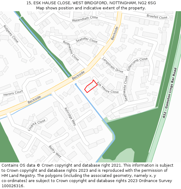 15, ESK HAUSE CLOSE, WEST BRIDGFORD, NOTTINGHAM, NG2 6SG: Location map and indicative extent of plot