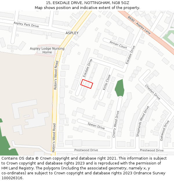 15, ESKDALE DRIVE, NOTTINGHAM, NG8 5GZ: Location map and indicative extent of plot