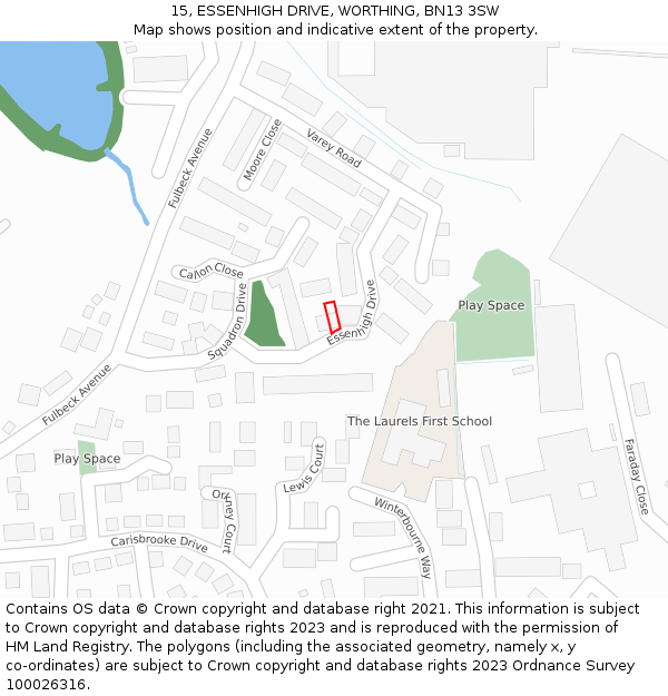 15, ESSENHIGH DRIVE, WORTHING, BN13 3SW: Location map and indicative extent of plot