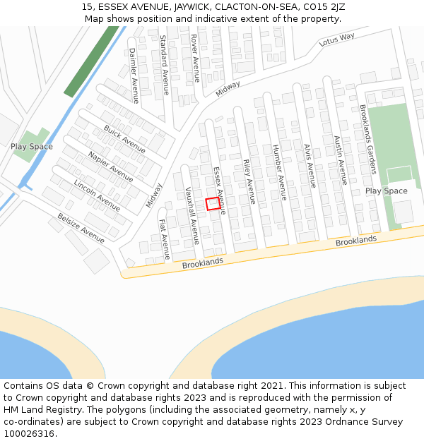 15, ESSEX AVENUE, JAYWICK, CLACTON-ON-SEA, CO15 2JZ: Location map and indicative extent of plot