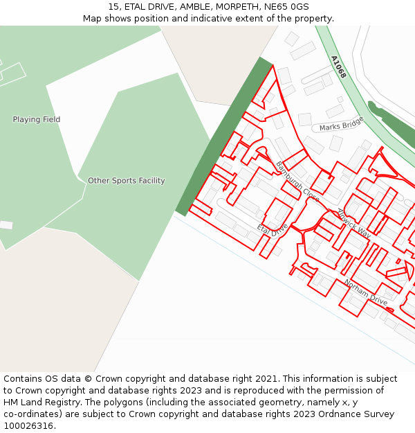 15, ETAL DRIVE, AMBLE, MORPETH, NE65 0GS: Location map and indicative extent of plot