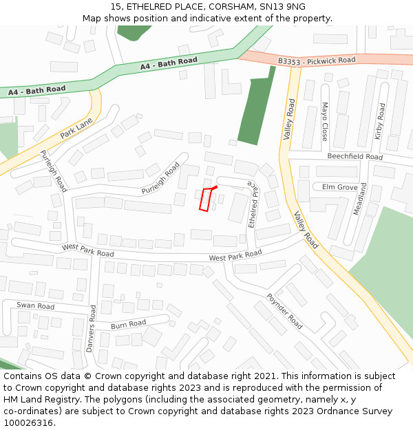 15, ETHELRED PLACE, CORSHAM, SN13 9NG: Location map and indicative extent of plot