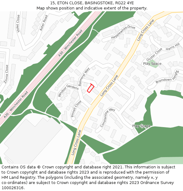 15, ETON CLOSE, BASINGSTOKE, RG22 4YE: Location map and indicative extent of plot