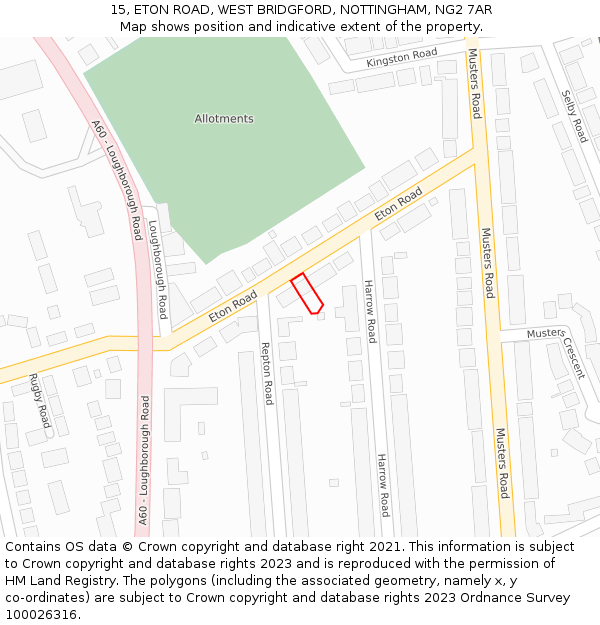 15, ETON ROAD, WEST BRIDGFORD, NOTTINGHAM, NG2 7AR: Location map and indicative extent of plot