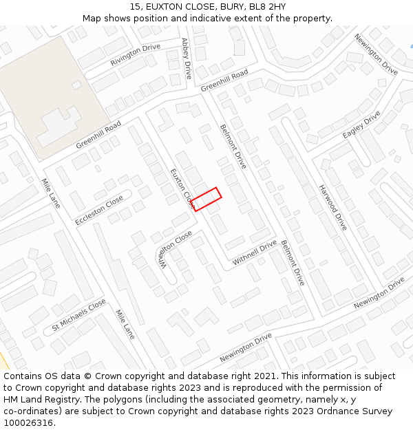 15, EUXTON CLOSE, BURY, BL8 2HY: Location map and indicative extent of plot