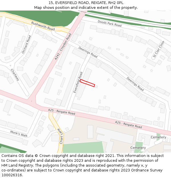 15, EVERSFIELD ROAD, REIGATE, RH2 0PL: Location map and indicative extent of plot