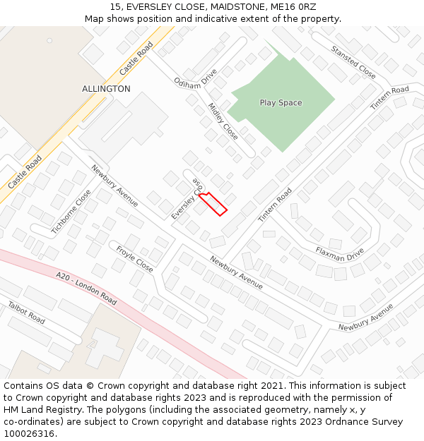 15, EVERSLEY CLOSE, MAIDSTONE, ME16 0RZ: Location map and indicative extent of plot