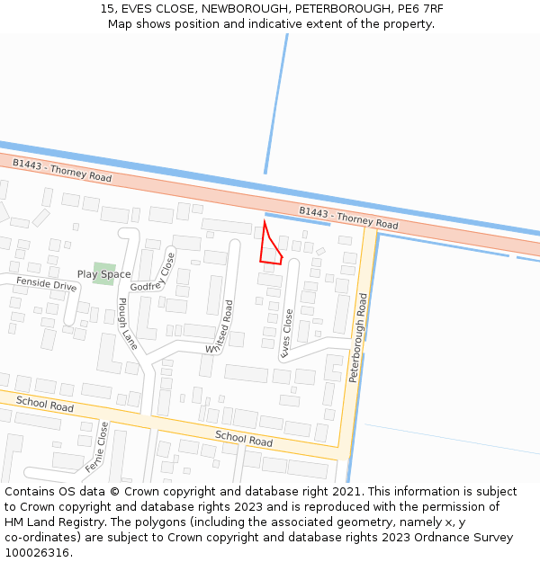 15, EVES CLOSE, NEWBOROUGH, PETERBOROUGH, PE6 7RF: Location map and indicative extent of plot