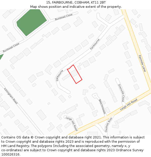 15, FAIRBOURNE, COBHAM, KT11 2BT: Location map and indicative extent of plot