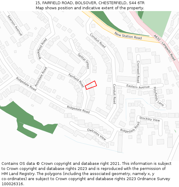 15, FAIRFIELD ROAD, BOLSOVER, CHESTERFIELD, S44 6TR: Location map and indicative extent of plot