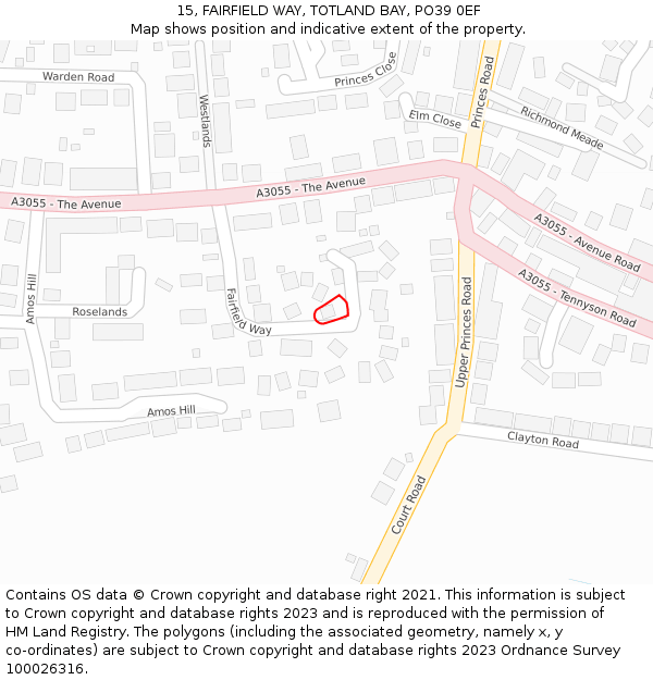 15, FAIRFIELD WAY, TOTLAND BAY, PO39 0EF: Location map and indicative extent of plot