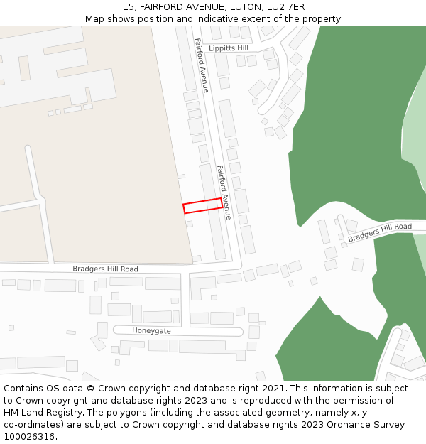 15, FAIRFORD AVENUE, LUTON, LU2 7ER: Location map and indicative extent of plot
