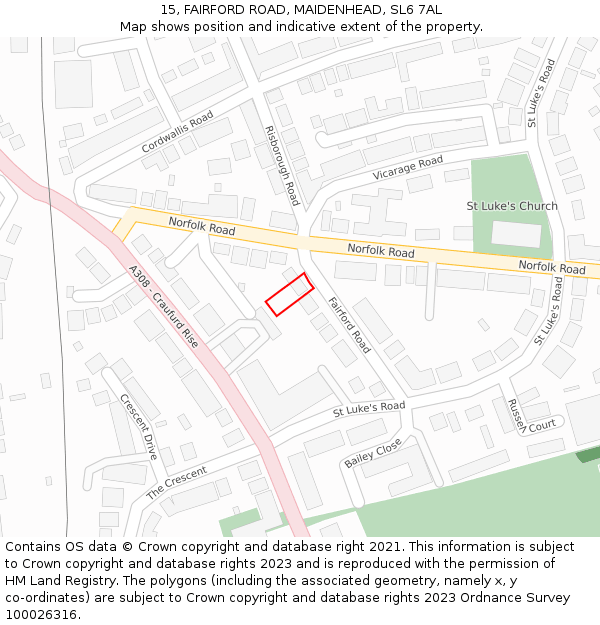 15, FAIRFORD ROAD, MAIDENHEAD, SL6 7AL: Location map and indicative extent of plot