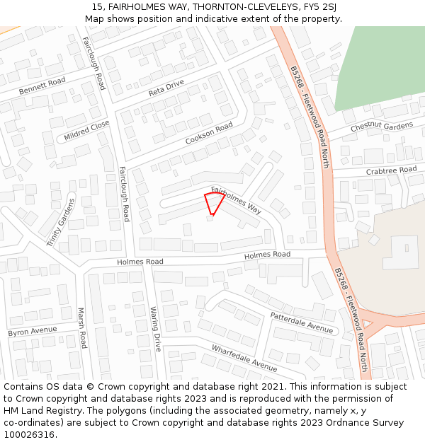 15, FAIRHOLMES WAY, THORNTON-CLEVELEYS, FY5 2SJ: Location map and indicative extent of plot