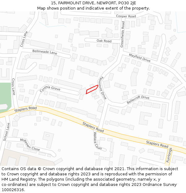 15, FAIRMOUNT DRIVE, NEWPORT, PO30 2JE: Location map and indicative extent of plot