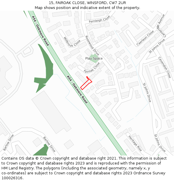 15, FAIROAK CLOSE, WINSFORD, CW7 2UR: Location map and indicative extent of plot