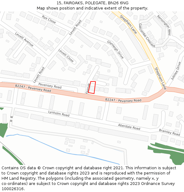 15, FAIROAKS, POLEGATE, BN26 6NG: Location map and indicative extent of plot