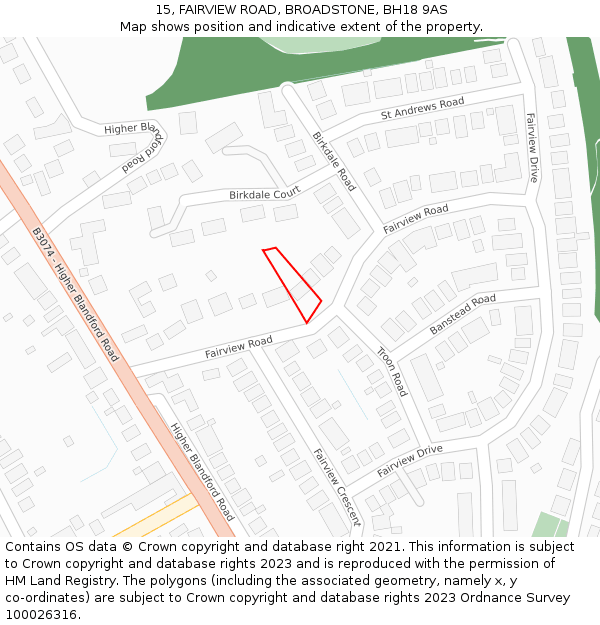 15, FAIRVIEW ROAD, BROADSTONE, BH18 9AS: Location map and indicative extent of plot