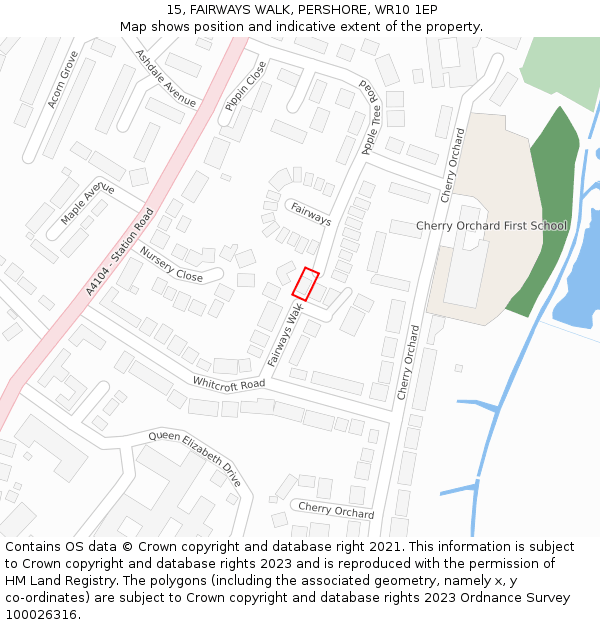15, FAIRWAYS WALK, PERSHORE, WR10 1EP: Location map and indicative extent of plot