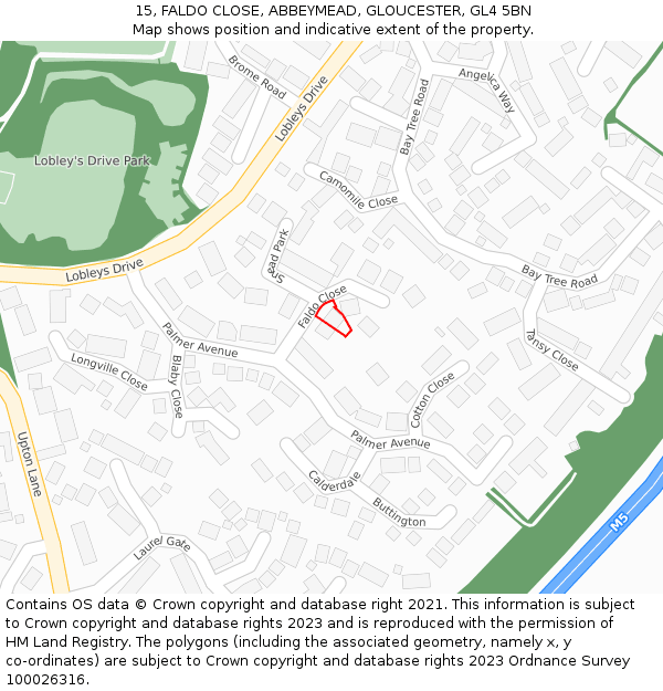 15, FALDO CLOSE, ABBEYMEAD, GLOUCESTER, GL4 5BN: Location map and indicative extent of plot