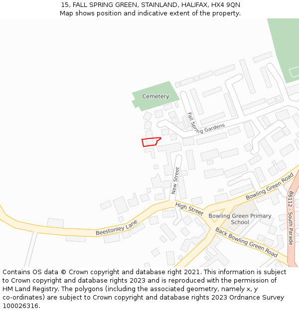15, FALL SPRING GREEN, STAINLAND, HALIFAX, HX4 9QN: Location map and indicative extent of plot