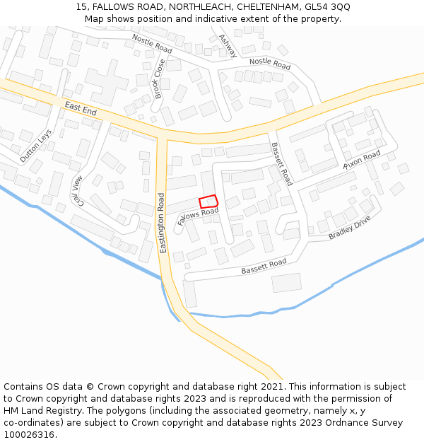 15, FALLOWS ROAD, NORTHLEACH, CHELTENHAM, GL54 3QQ: Location map and indicative extent of plot