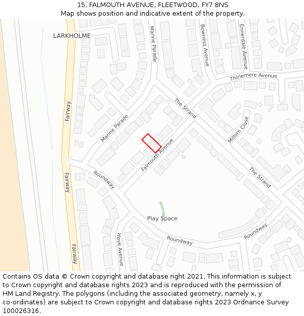 15, FALMOUTH AVENUE, FLEETWOOD, FY7 8NS: Location map and indicative extent of plot