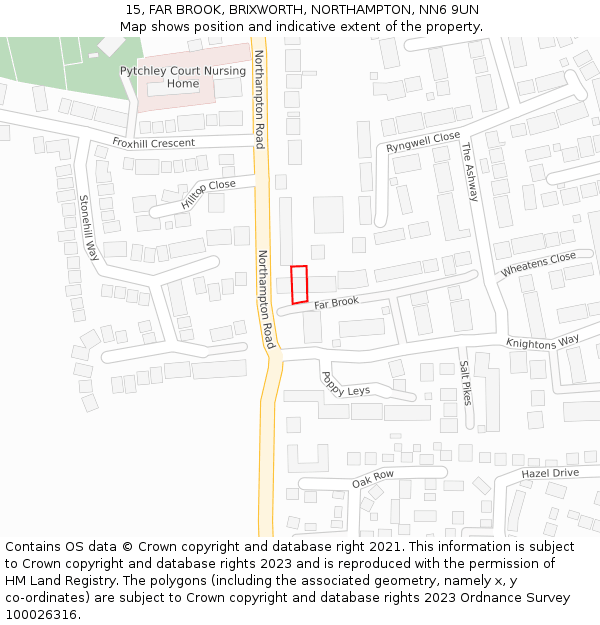 15, FAR BROOK, BRIXWORTH, NORTHAMPTON, NN6 9UN: Location map and indicative extent of plot