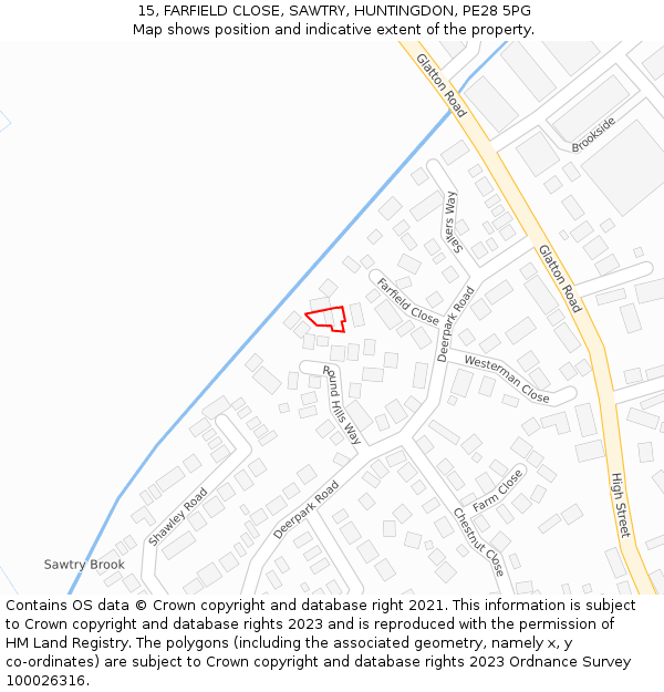 15, FARFIELD CLOSE, SAWTRY, HUNTINGDON, PE28 5PG: Location map and indicative extent of plot