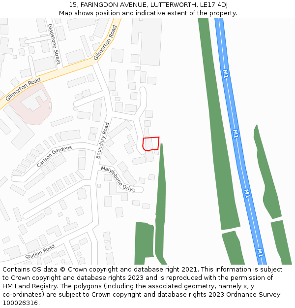 15, FARINGDON AVENUE, LUTTERWORTH, LE17 4DJ: Location map and indicative extent of plot